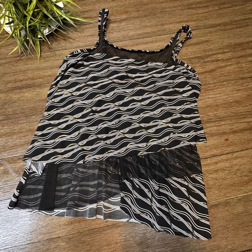 Miraclesuit Mirage Womens Tank Top 16 Swim Top Blouson Black White Gold‎ Print